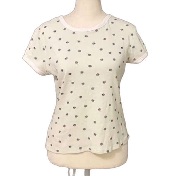 Arizona Jean Company Tops - Arizona Jeans Co. Ivory White Trim Daisy Floral Print Short Sleeve T-Shirt